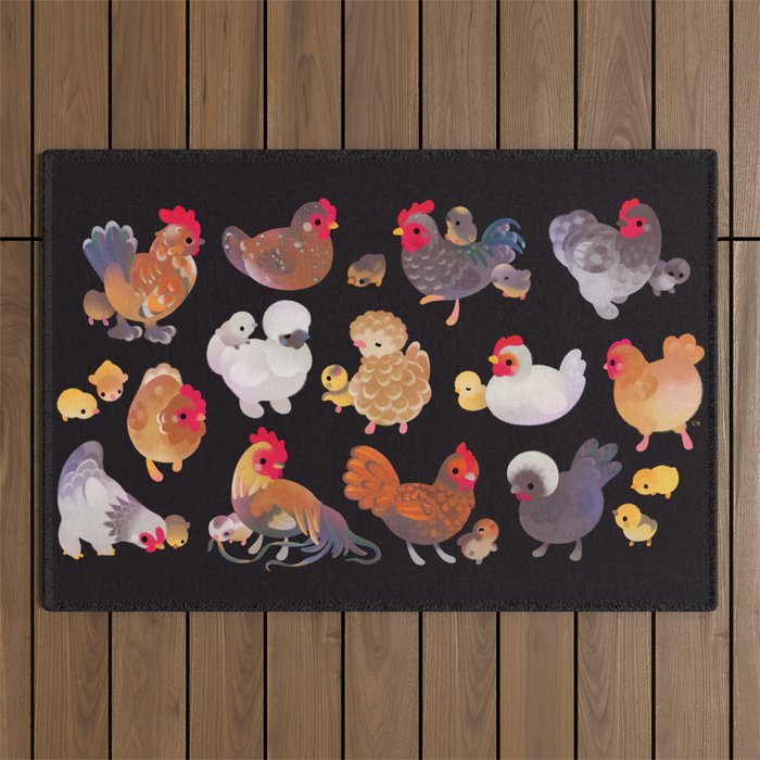 Chicken and Chick - dark Outdoor Rug Gallery Image 1