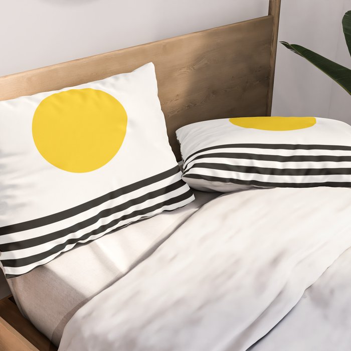 Midcentury Yellow Minimalist Sunset With Black Stripes Pillow Sham Gallery Image 2