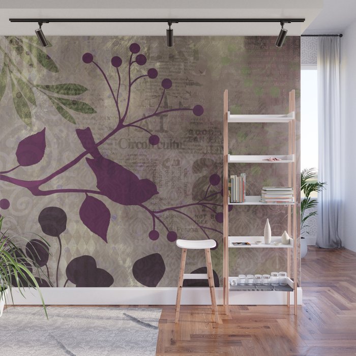 Whimsy Bird Garden Dreamy Mixed Media Art  Wall Mural Gallery Image 1