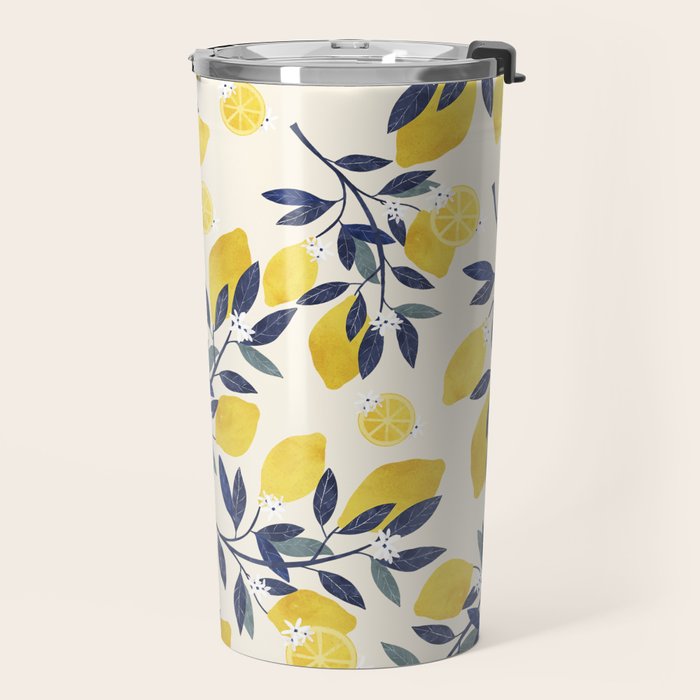 Mediterranean lemon branch pattern Travel Mug Gallery Image 2