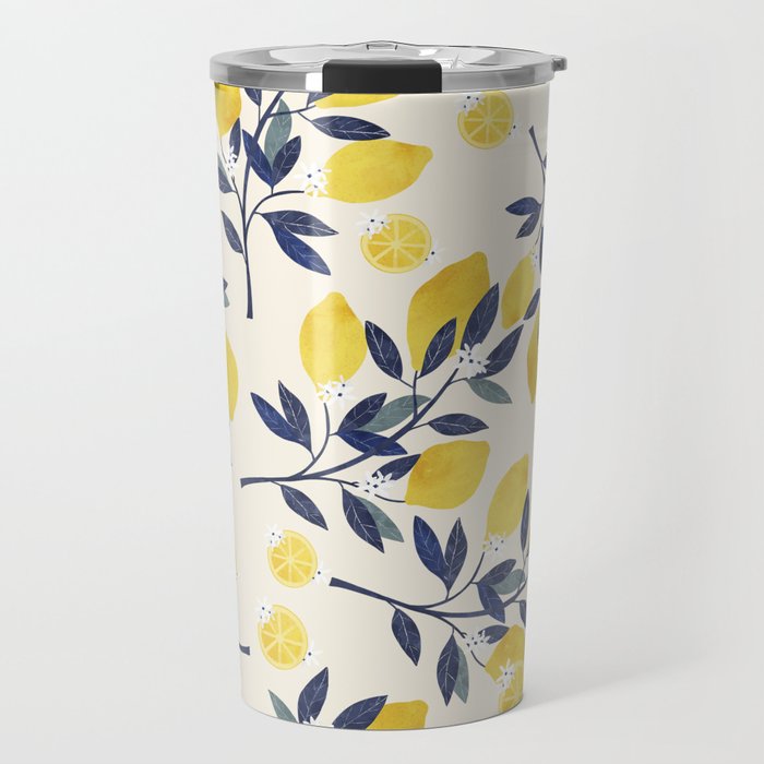 Mediterranean lemon branch pattern Travel Mug Gallery Image 1