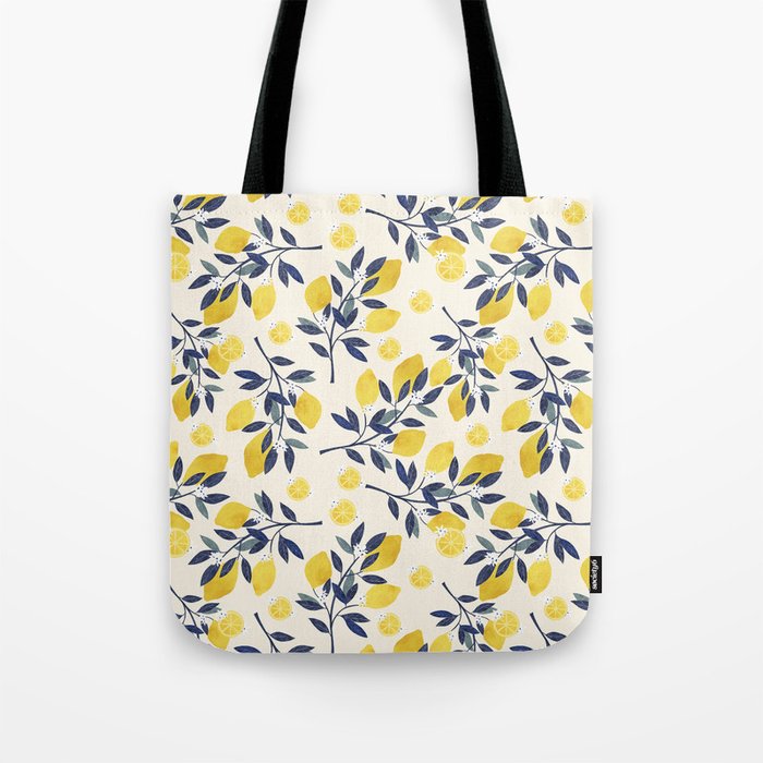 Mediterranean lemon branch pattern Tote Bag Gallery Image 1