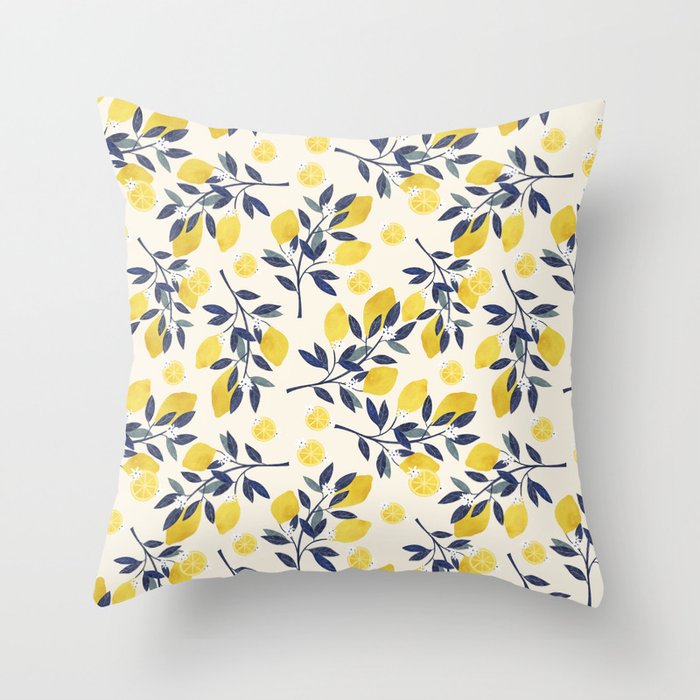 Mediterranean lemon branch pattern Throw Pillow Gallery Image 1