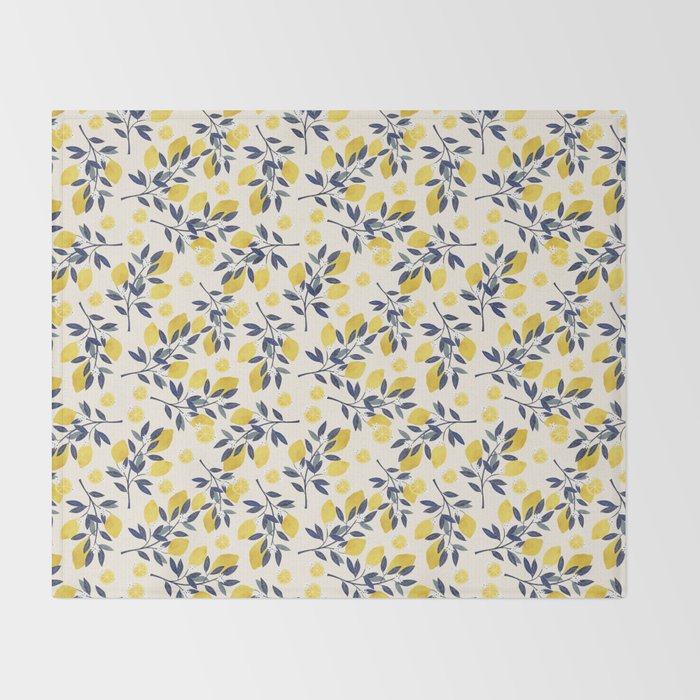 Mediterranean lemon branch pattern Throw Blanket Gallery Image 2