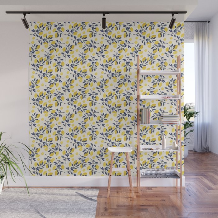 Mediterranean lemon branch pattern Wall Mural Gallery Image 1