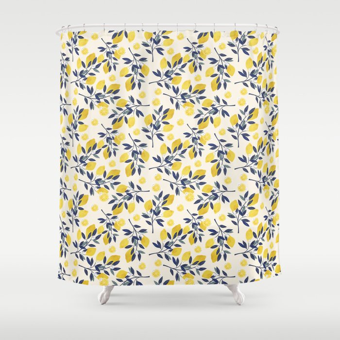 Mediterranean lemon branch pattern Shower Curtain Gallery Image 1