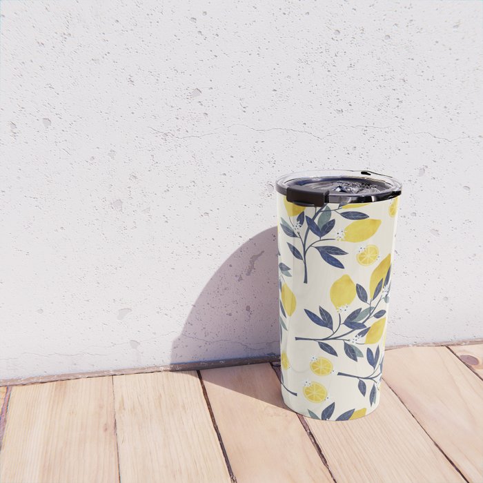 Mediterranean lemon branch pattern Travel Mug Gallery Image 4