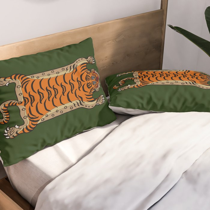TIBETAN TIGER RUG-green Pillow Sham Gallery Image 2