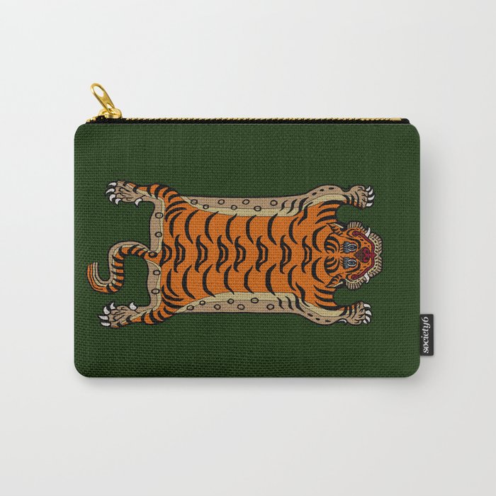 TIBETAN TIGER RUG-green Carry All Pouch Gallery Image 1