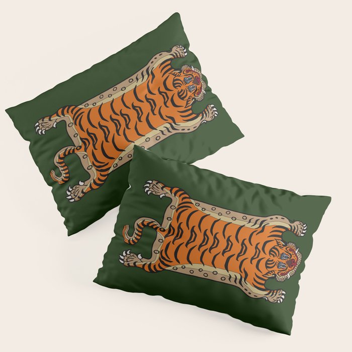 TIBETAN TIGER RUG-green Pillow Sham Gallery Image 3