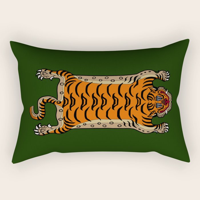 TIBETAN TIGER RUG-green Rectangular Pillow Gallery Image 2
