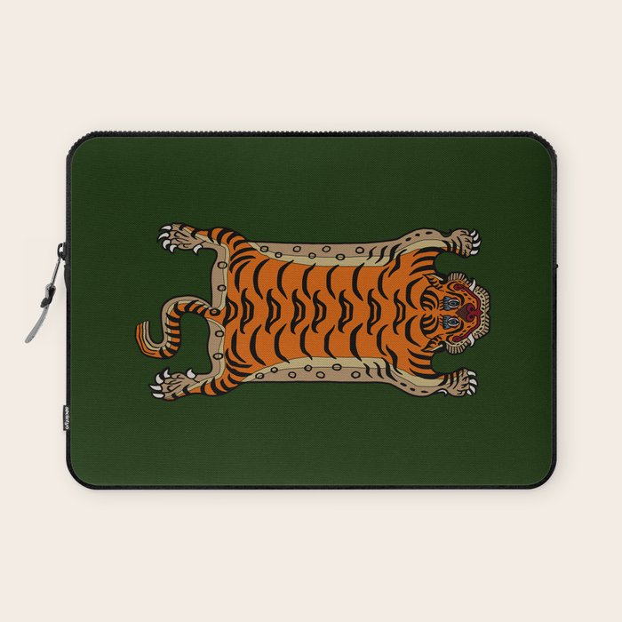 TIBETAN TIGER RUG-green Laptop Sleeve Gallery Image 1