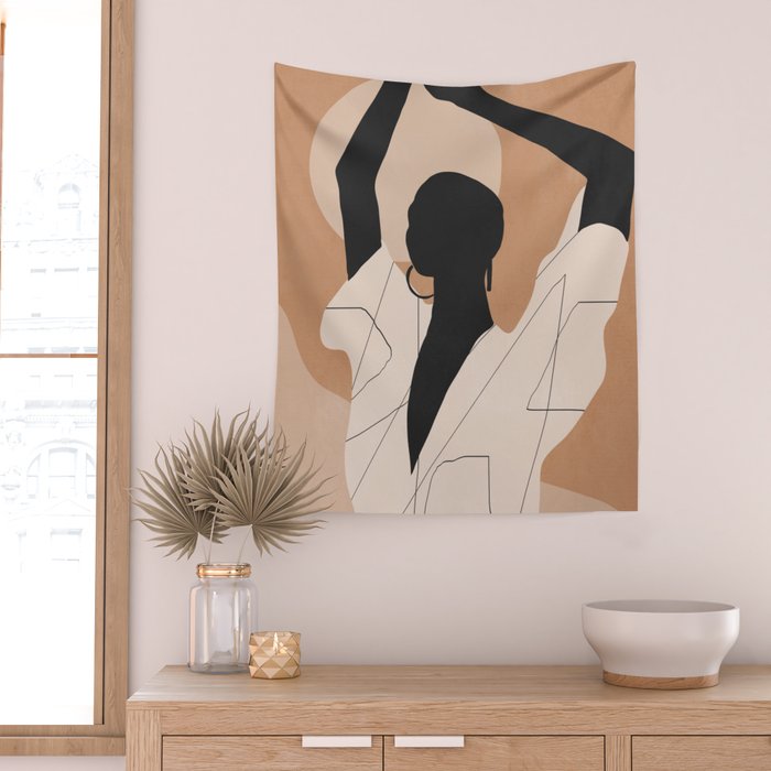 Minimal Abstract Art Sunset Girl 2 Wall Tapestry Gallery Image 2