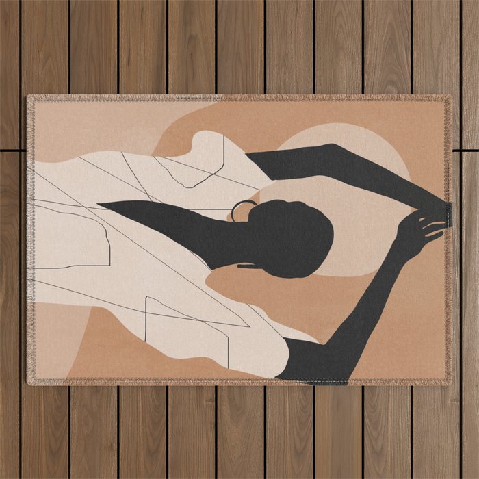 Minimal Abstract Art Sunset Girl 2 Outdoor Rug Gallery Image 1