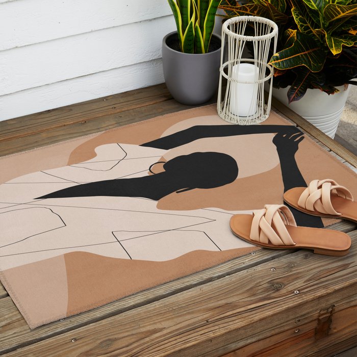 Minimal Abstract Art Sunset Girl 2 Outdoor Rug Gallery Image 2