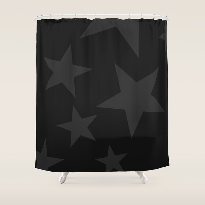 Stealth Grey and Jet Black Big Ol' Stars Shower Curtain Gallery Image 1
