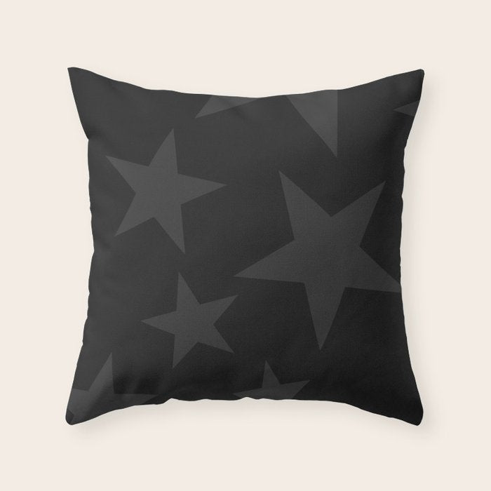 Stealth Grey and Jet Black Big Ol' Stars Throw Pillow Gallery Image 1