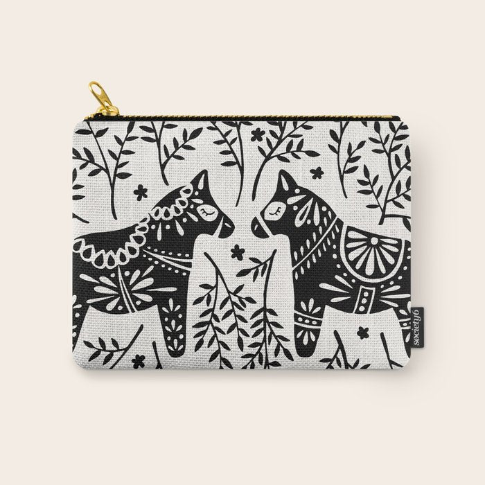 Swedish Dala Horses - Black Palette Carry All Pouch Gallery Image 1