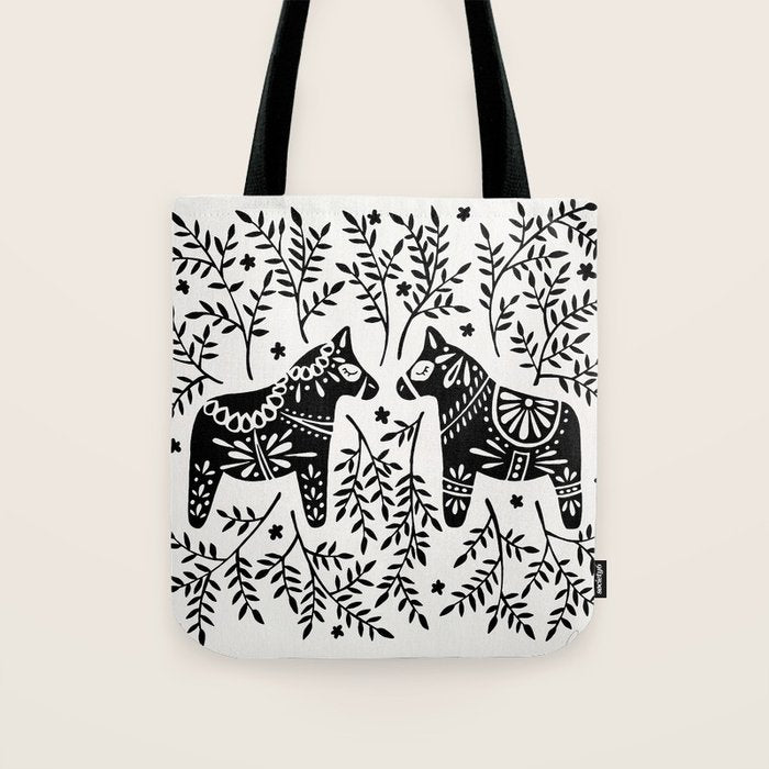 Swedish Dala Horses - Black Palette Tote Bag Gallery Image 1