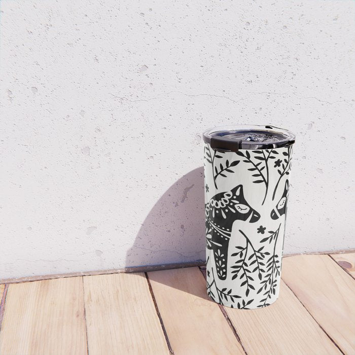 Swedish Dala Horses - Black Palette Travel Mug Gallery Image 4
