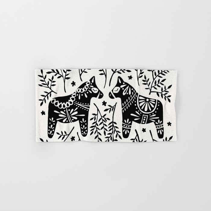 Swedish Dala Horses - Black Palette Bath Towel Gallery Image 1