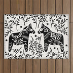 Swedish Dala Horses - Black Palette Outdoor Rug Gallery Image 1