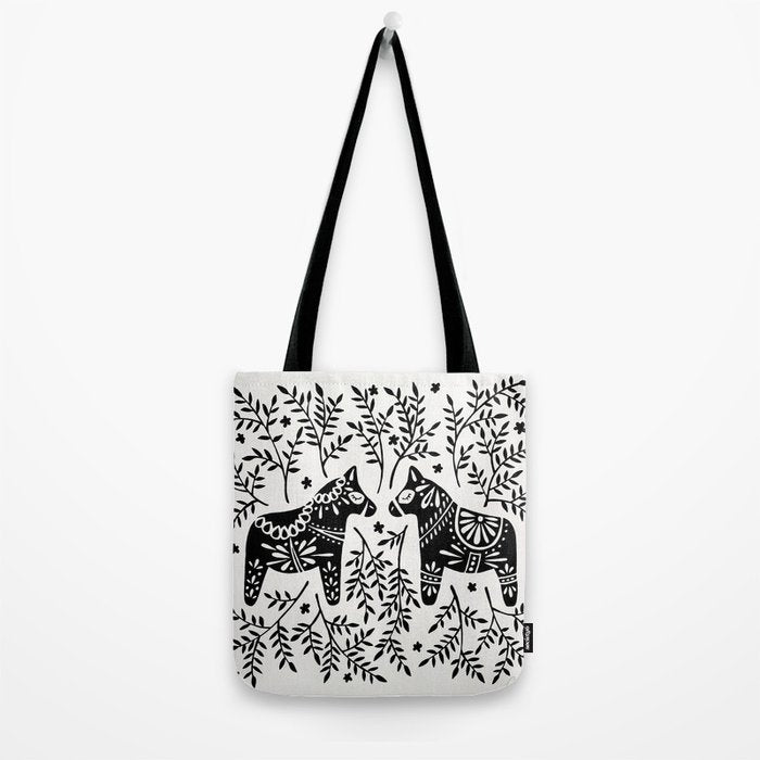 Swedish Dala Horses - Black Palette Tote Bag Gallery Image 2