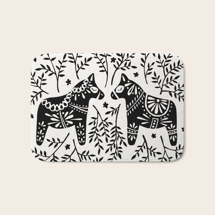 Swedish Dala Horses - Black Palette Bath Mat Gallery Image 1