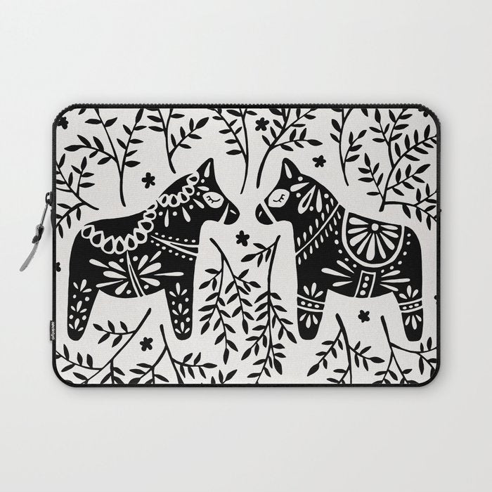 Swedish Dala Horses - Black Palette Laptop Sleeve Gallery Image 1