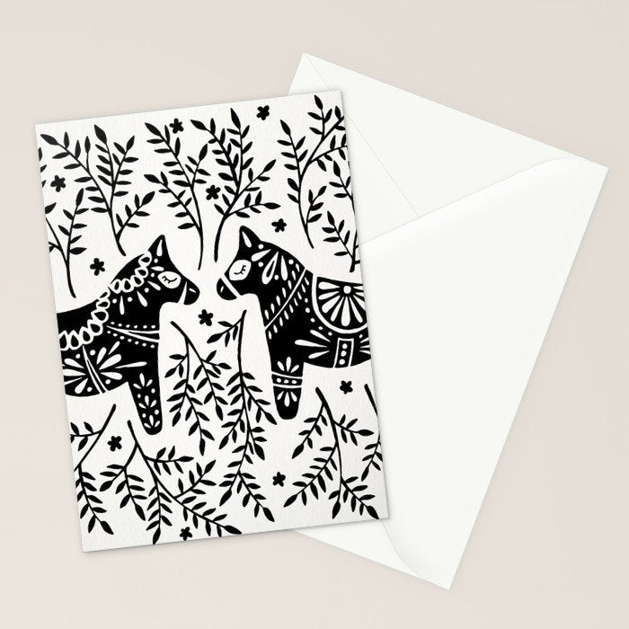 Swedish Dala Horses - Black Palette Stationery Card Gallery Image 2