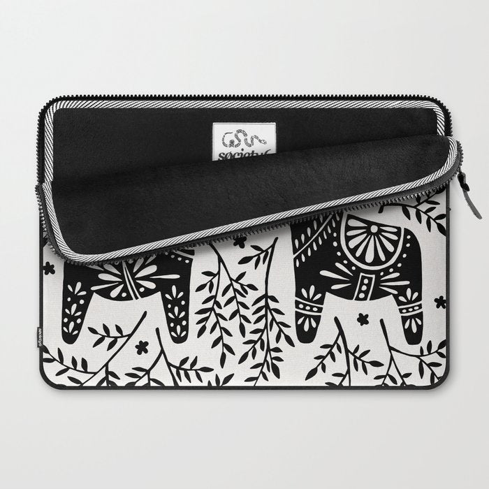Swedish Dala Horses - Black Palette Laptop Sleeve Gallery Image 2