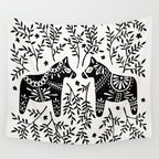 Swedish Dala Horses - Black Palette Wall Tapestry Gallery Image 4
