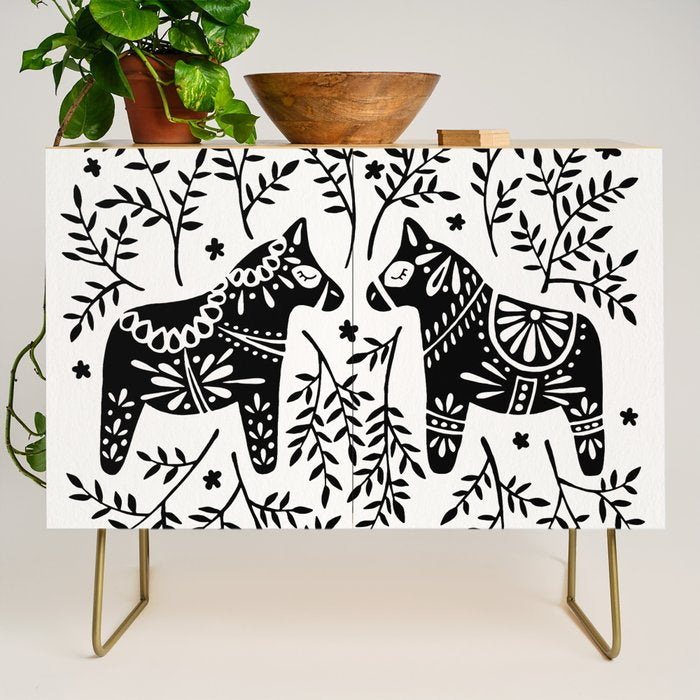 Swedish Dala Horses - Black Palette Credenza Gallery Image 1
