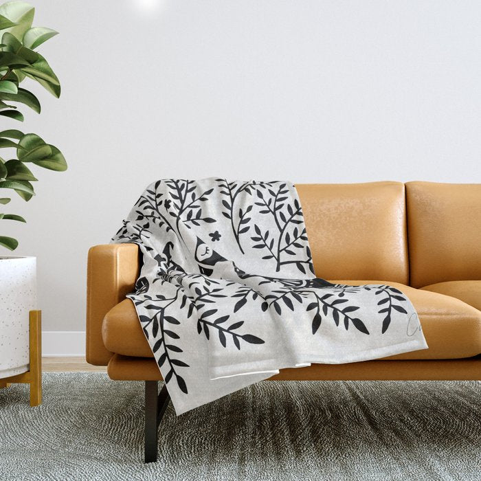 Swedish Dala Horses - Black Palette Throw Blanket Gallery Image 1