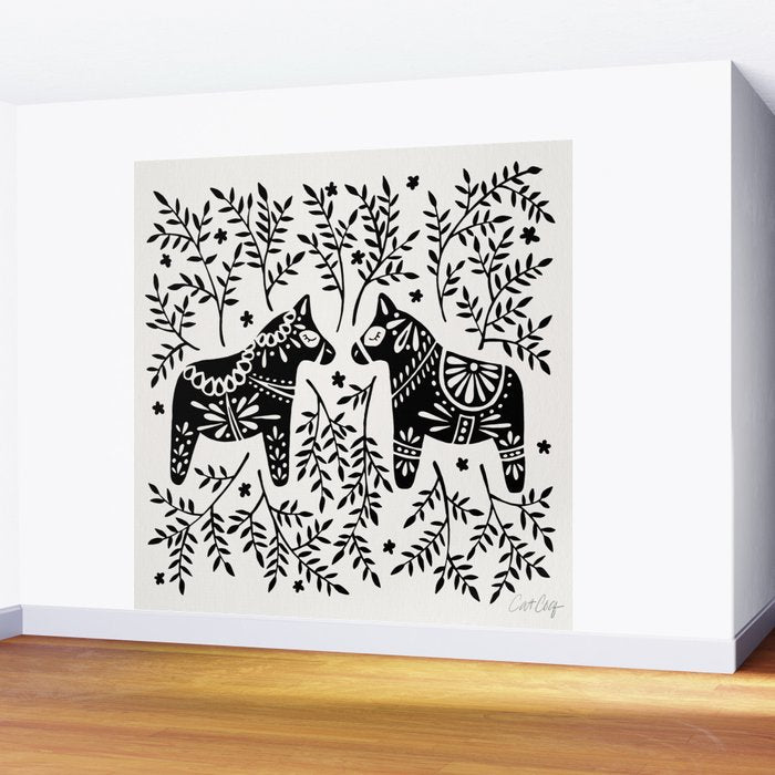 Swedish Dala Horses - Black Palette Wall Mural Gallery Image 2