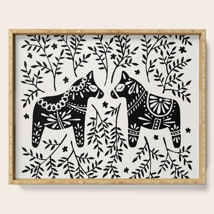 Swedish Dala Horses - Black Palette Serving Tray Gallery Image 1