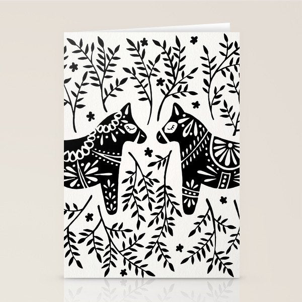 Swedish Dala Horses - Black Palette Stationery Card Gallery Image 2