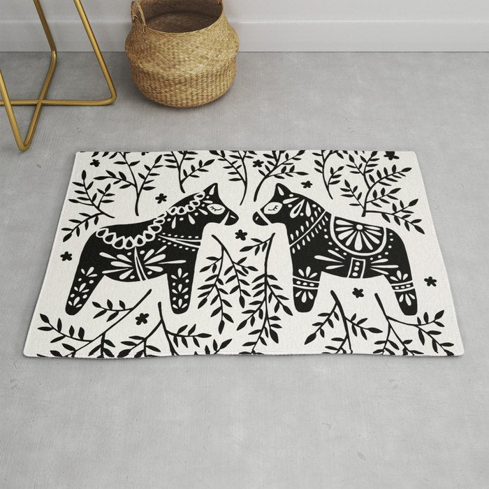 Swedish Dala Horses - Black Palette Rug Gallery Image 1