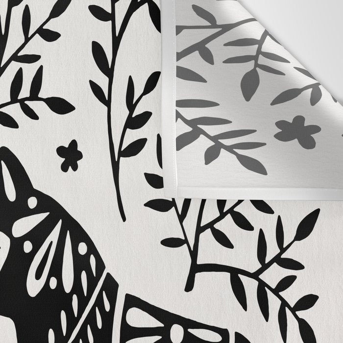 Swedish Dala Horses - Black Palette Wall Tapestry Gallery Image 3