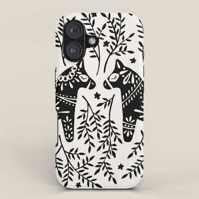 Swedish Dala Horses - Black Palette iPhone Case Gallery Image 1