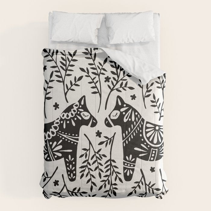 Swedish Dala Horses - Black Palette Comforter Gallery Image 6