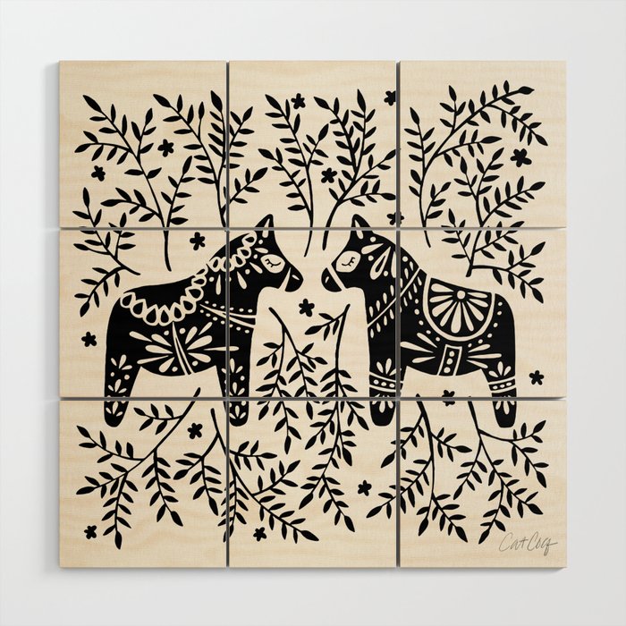 Swedish Dala Horses - Black Palette Wood Wall Art Gallery Image 1