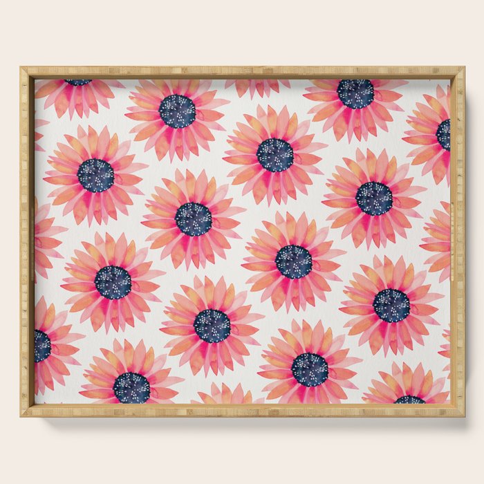 Single Sunflower â Pink & Indigo Serving Tray Gallery Image 1
