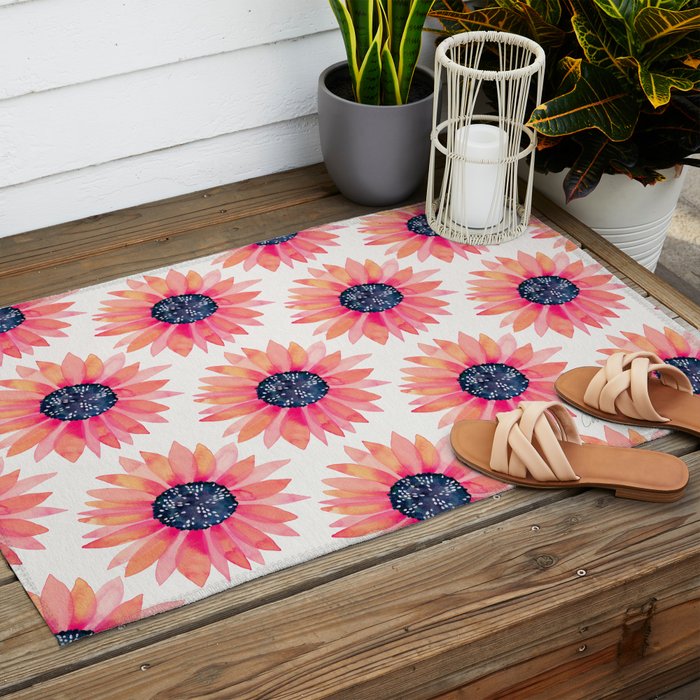 Single Sunflower â Pink & Indigo Outdoor Rug Gallery Image 2