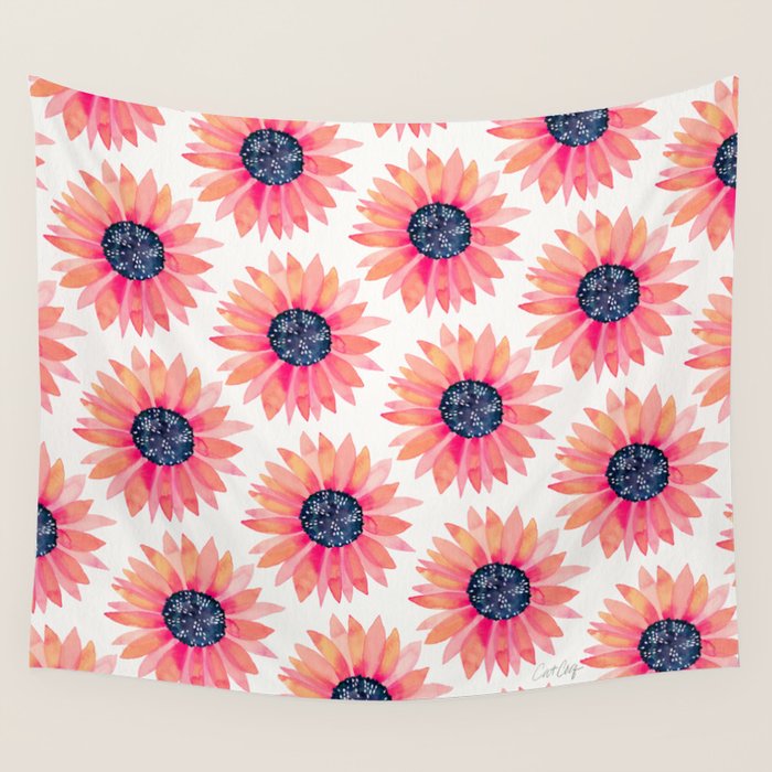 Single Sunflower â Pink & Indigo Wall Tapestry Gallery Image 4