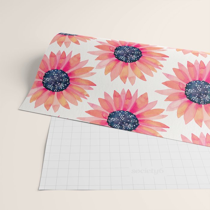 Single Sunflower â Pink & Indigo Wrapping Paper Gallery Image 2