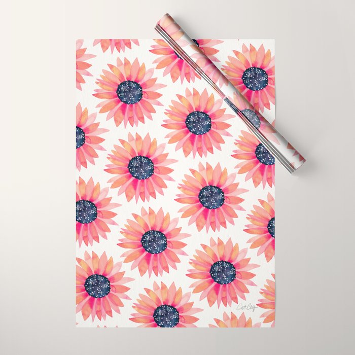 Single Sunflower â Pink & Indigo Wrapping Paper Gallery Image 1