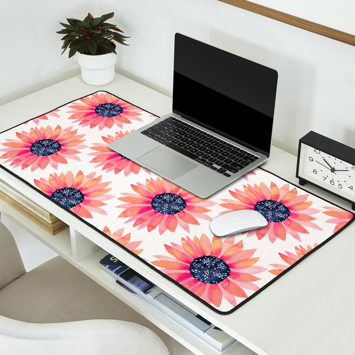 Single Sunflower â Pink & Indigo Desk Mat Gallery Image 2