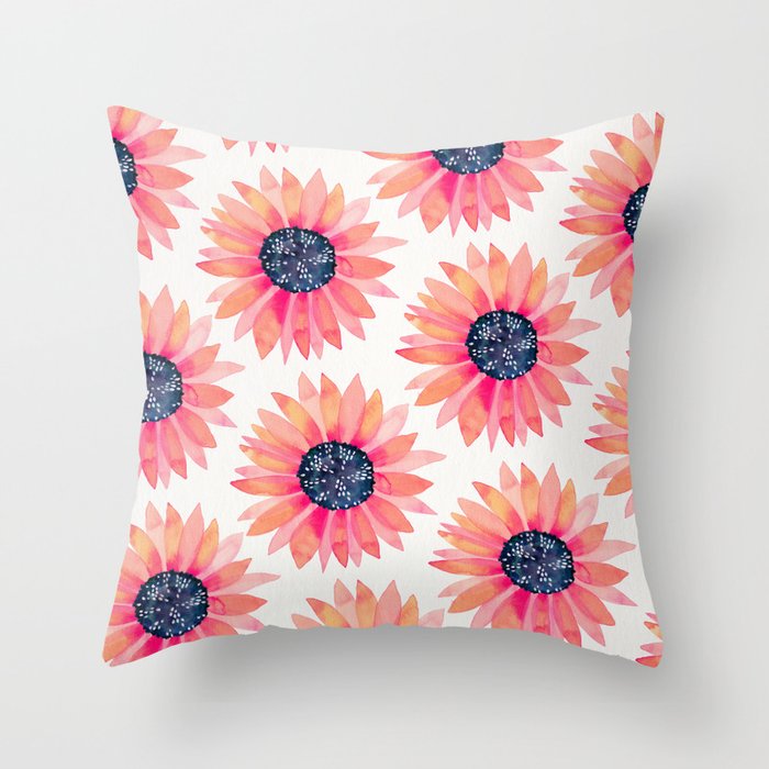 Single Sunflower â Pink & Indigo Throw Pillow Gallery Image 1