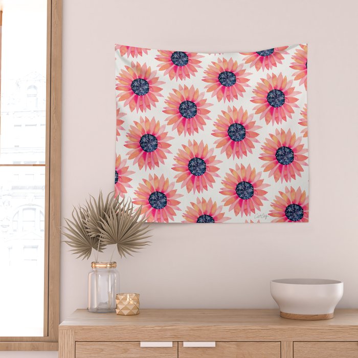 Single Sunflower â Pink & Indigo Wall Tapestry Gallery Image 2